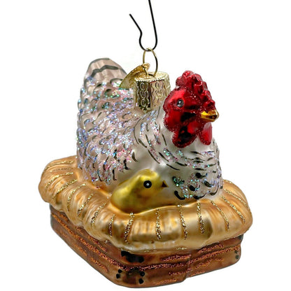 OWC Hen On Nest Farm Chicken Laying Egg Old World Christmas Holiday Ornament