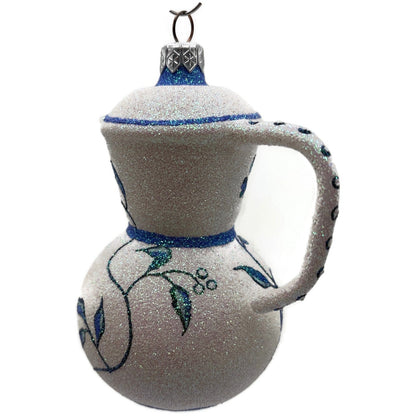 Patricia Breen Sweet Cream Glittered Blue Flowers Pearl White Spring Ornament