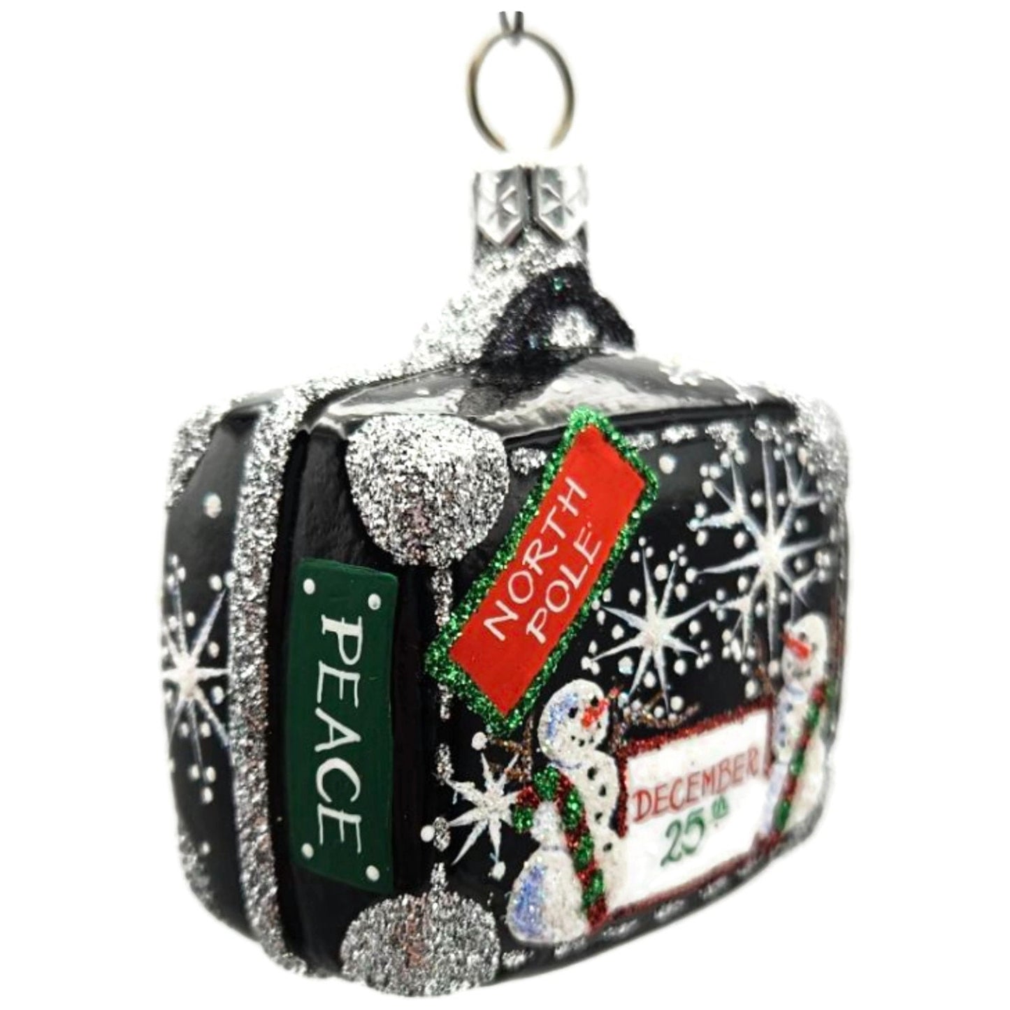 Patricia Breen Miniature Valise North Pole Black Snowman Christmas Tree Ornament