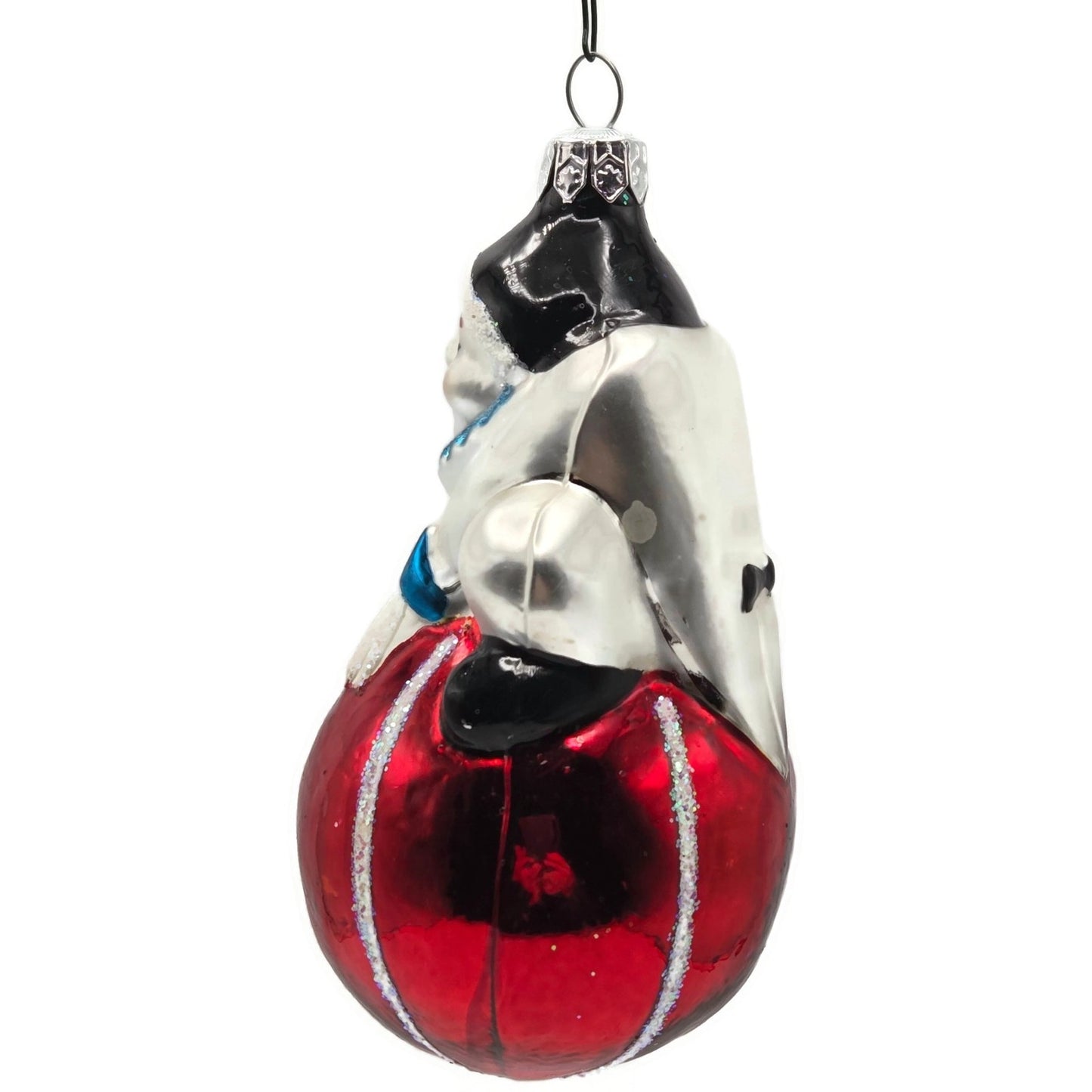 Christopher Radko Roly Poly Clown Red Silver Christmas Tree Ornament 91-032-1