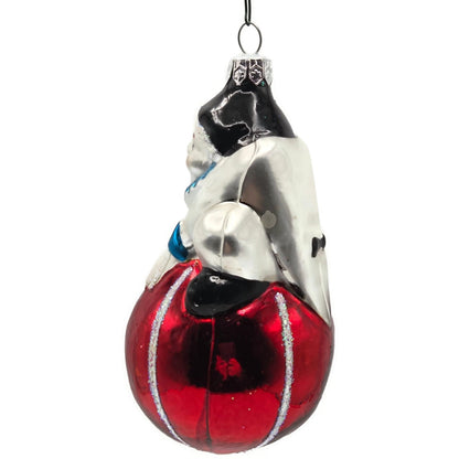 Christopher Radko Roly Poly Clown Red Silver Christmas Tree Ornament 91-032-1