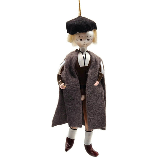 Sofferia De Carlini Man in Gray Cape With Hat Italian Christmas Tree Ornament