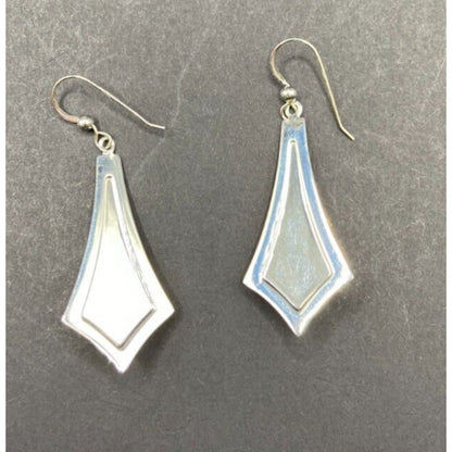 Turquoise Fish Hook Dangle Earrings Round Gemstone Silver Tone Metal