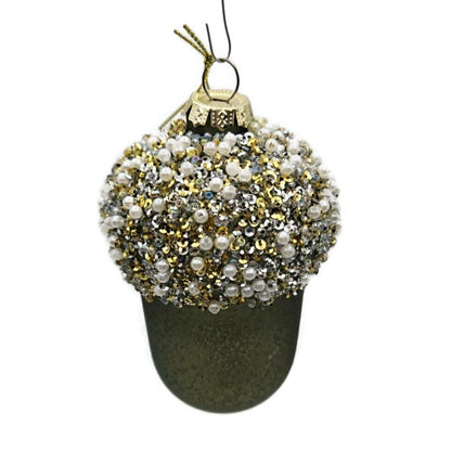 burton + Burton Acorn Green Pearl Blown Glass Christmas Holiday Tree Ornament