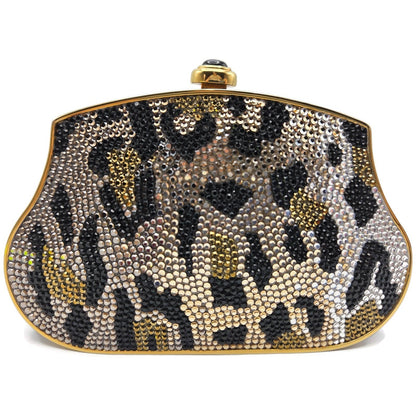 Judith Leiber Couture Leopard Crystal Minaudiere Shoulder Bag With Dust Bag