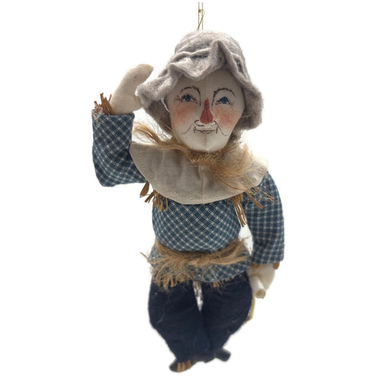 Gladys Boalt Scarecrow Wizard Of Oz Blue Fabric Christmas Tree Ornament Signed