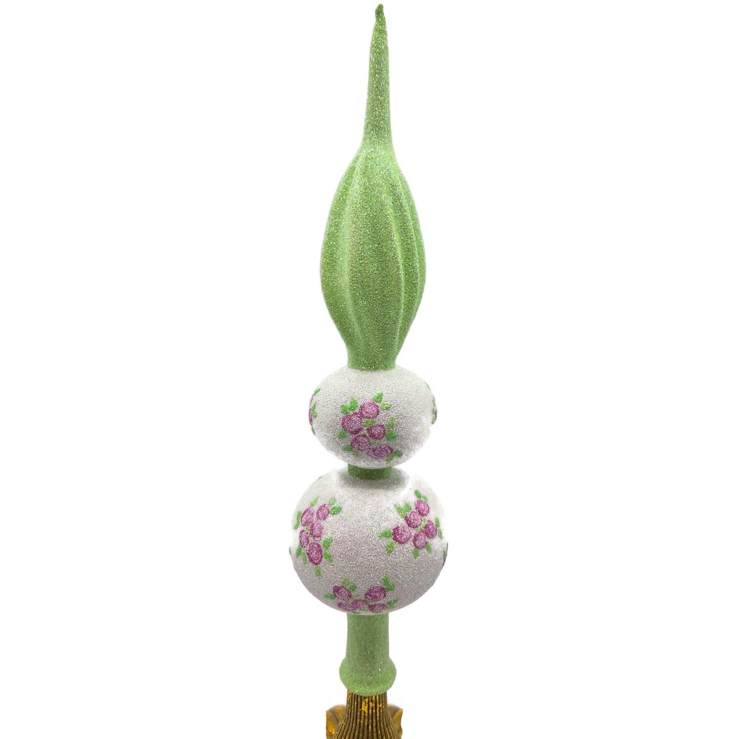 Patricia Breen Miniature Rose Finial Flowers White Green Pink Spring Tree Topper