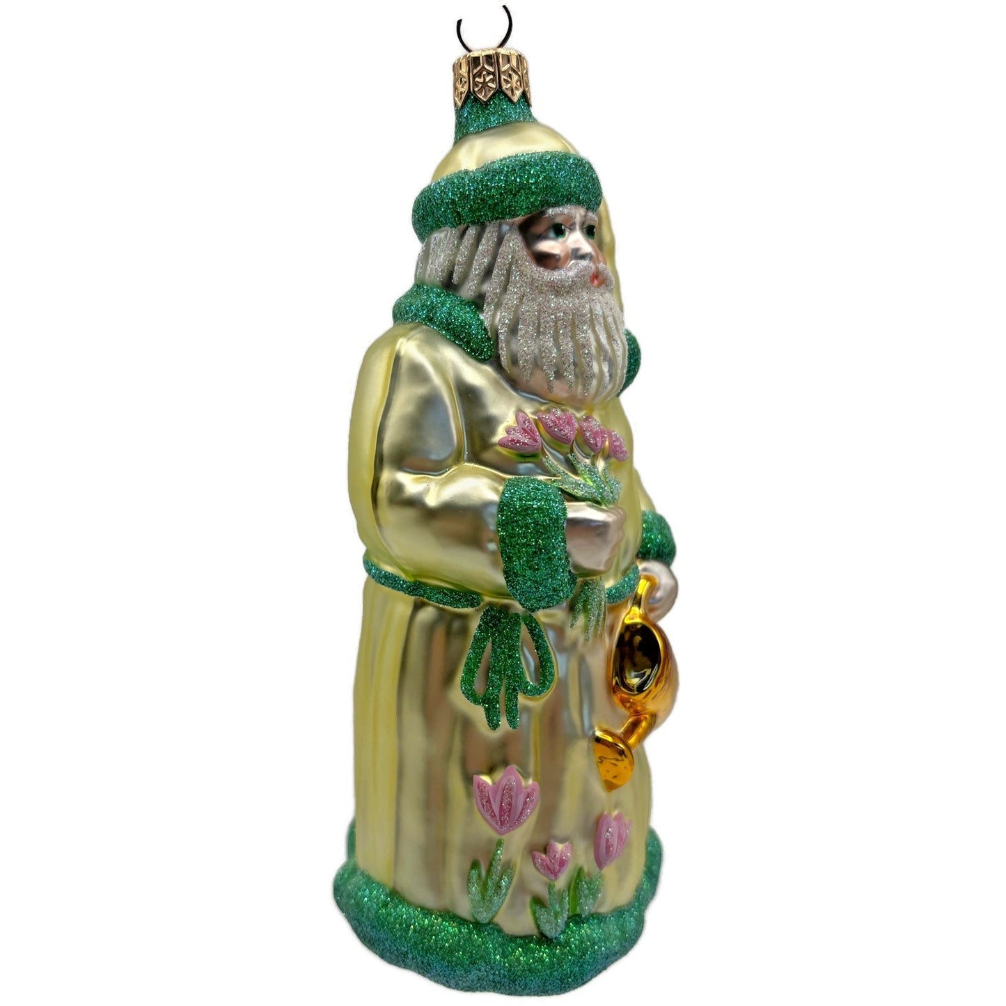 Patricia Breen Santa Dreams of Spring Yellow Pink Flowers Christmas Ornament