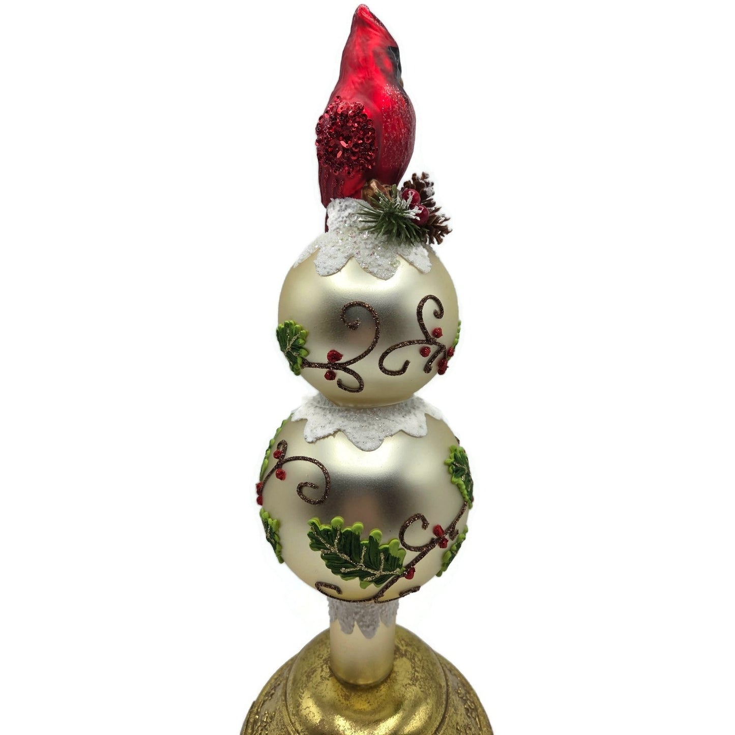 Kurt Adler Holiday And Cardinal Red Bird Glass Christmas Tree Topper 13 Inch