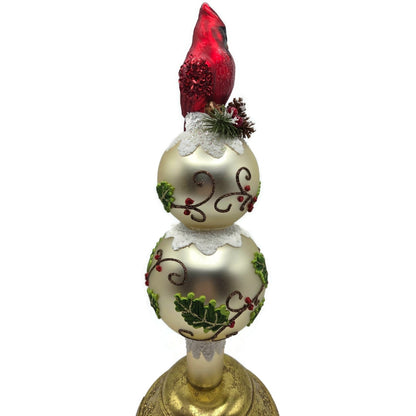 Kurt Adler Holiday And Cardinal Red Bird Glass Christmas Tree Topper 13 Inch