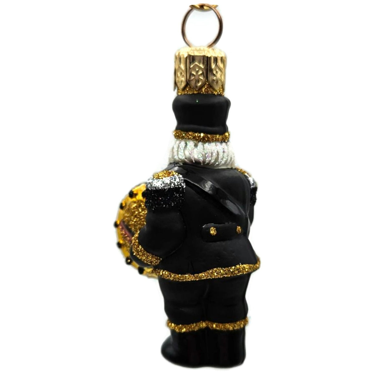 Patricia Breen Drummer Santa Claus Black Gold Glass Christmas Tree Ornament 2145