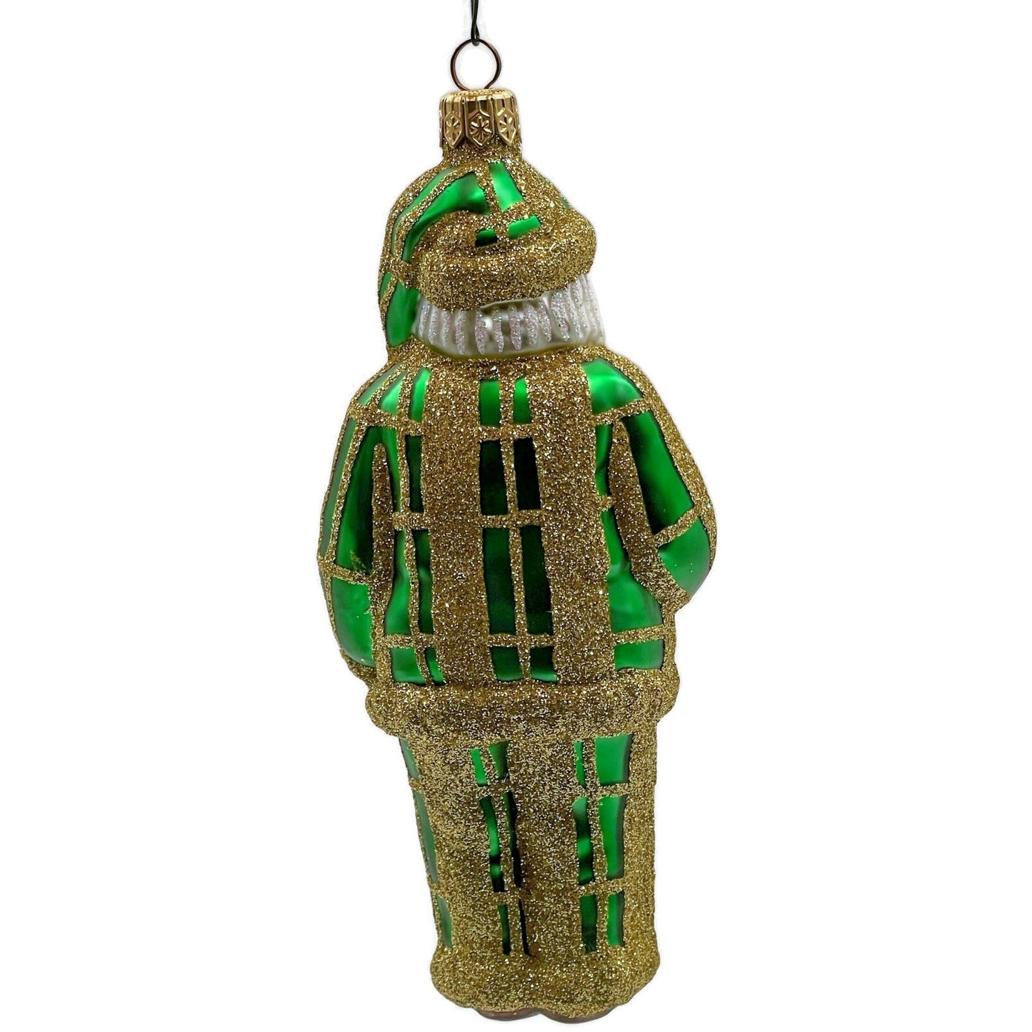 Patricia Breen Ring In The New Santa Claus Green Plaid Gold Christmas Ornament