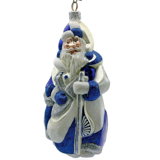Patricia Breen Cubist Santa Claus Blue Pearl White Art Christmas Tree Ornament