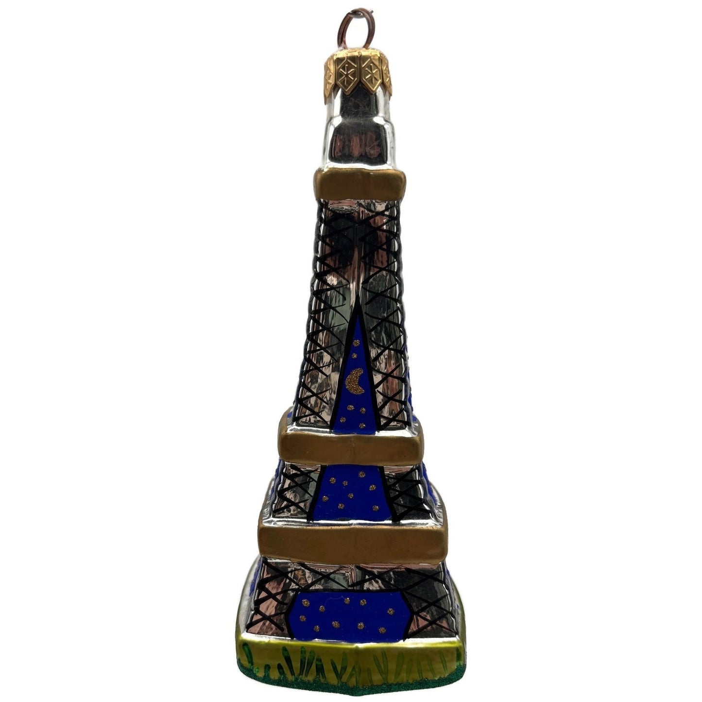 Christopher Radko Eiffel Tower Blue Stars Glass Christmas Tree Ornament