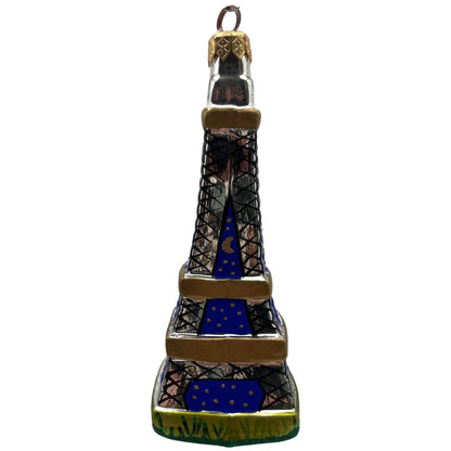 Christopher Radko Eiffel Tower Blue Stars Glass Christmas Tree Ornament