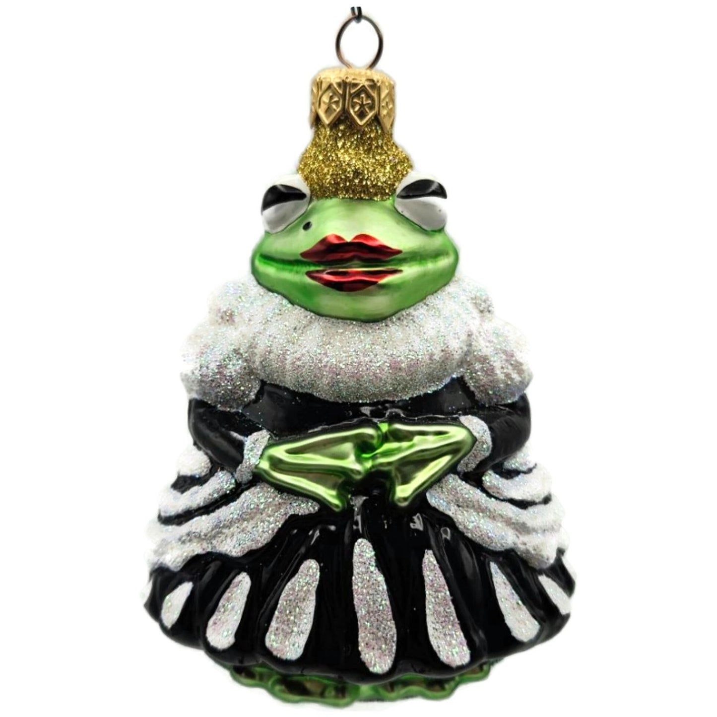 Patricia Breen Halloween Frog Queen Black White Glass Christmas Ornament 9715AUC