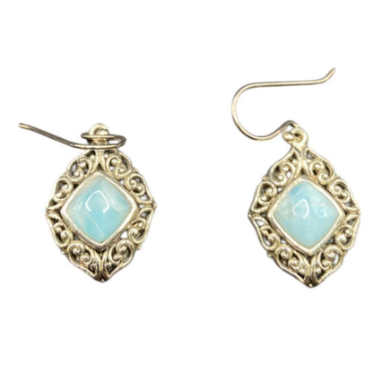 Larimar Fish Hook Earrings Cushion Cut Gemstone 925 Sterling Silver NK Thailand