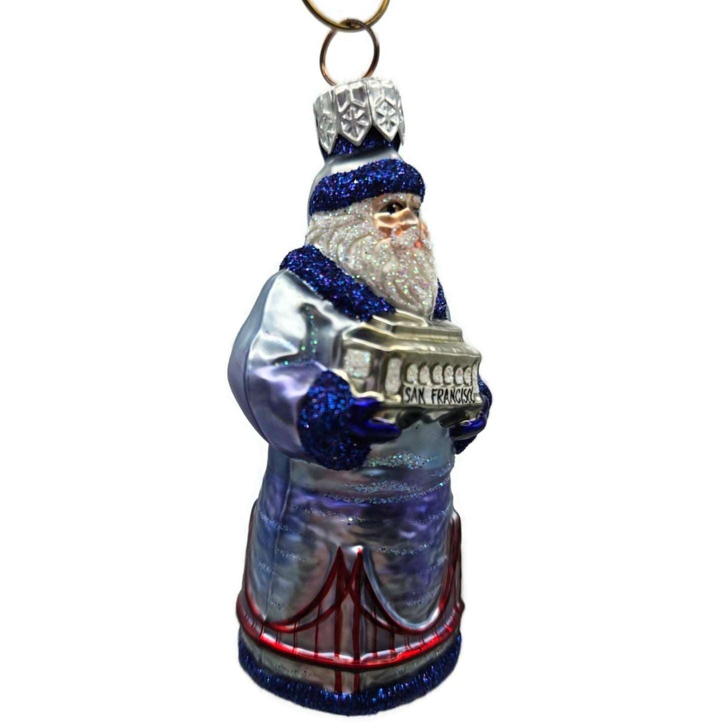 Patricia Breen Miniature San Francisco Santa Purple Glittered Christmas Ornament