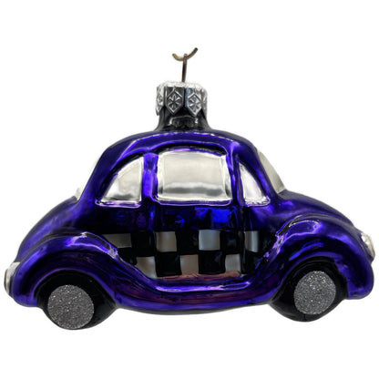 Patricia Breen Little Yellow Taxi Purple Checkered Car Christmas Tree Ornament