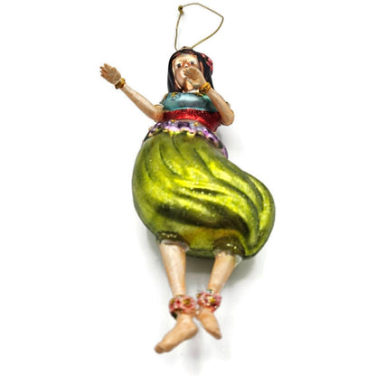 Hawaiian Hula Girl Dancer Summer Glass Green Dress Christmas Tree Ornament