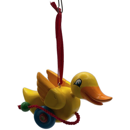 Hallmark Waddles 2001 Duck Pull Toy Wooden Yellow Keepsake Christmas Ornaments