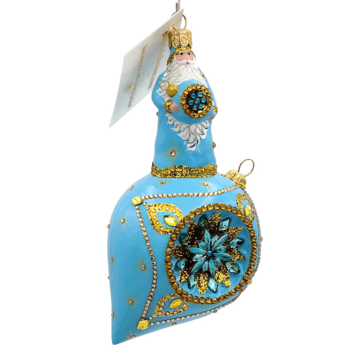 Patricia Breen Divine Turquoise Gold Santa Claus Christmas Tree Holiday Ornament