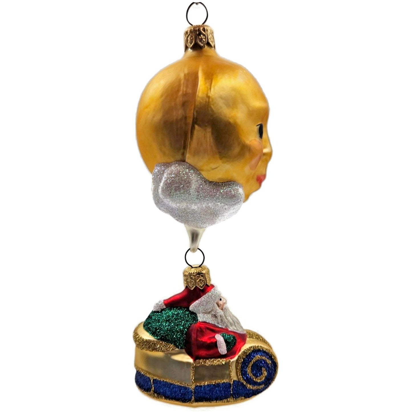 Patricia Breen Night Flight Santa Gold Sleigh Gold Moon Christmas Ornament