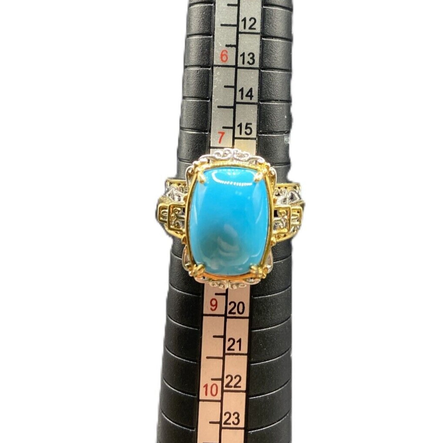 NH 925 Sterling Silver Ring Sleeping Beauty Turquoise Two Tone Gemstone Size 8