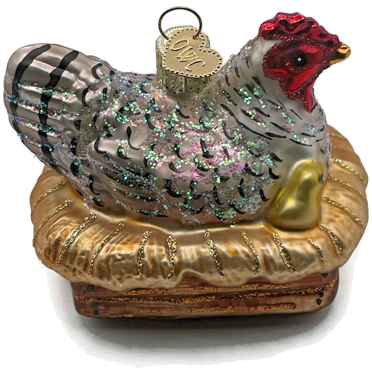 OWC Hen On Nest Farm Chicken Laying Egg Old World Christmas Holiday Ornament