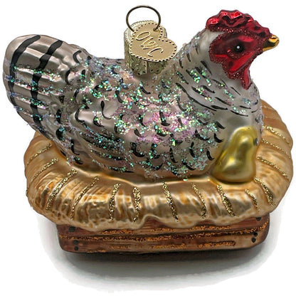 OWC Hen On Nest Farm Chicken Laying Egg Old World Christmas Holiday Ornament