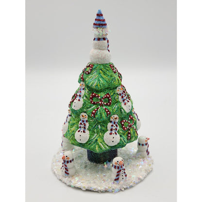 Patricia Breen Snowman Topiary Blue Red Stripe Free Standing Christmas Ornament