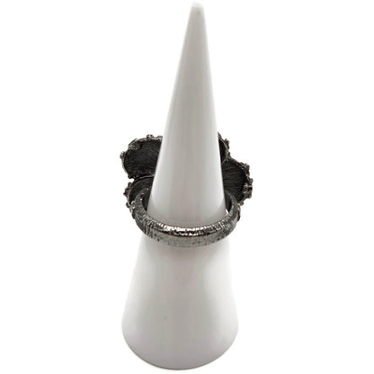 Chanel Camellia CC Ring Ruthenium Black Enamel Crystal EU 54 US 7 w/ Box 13P