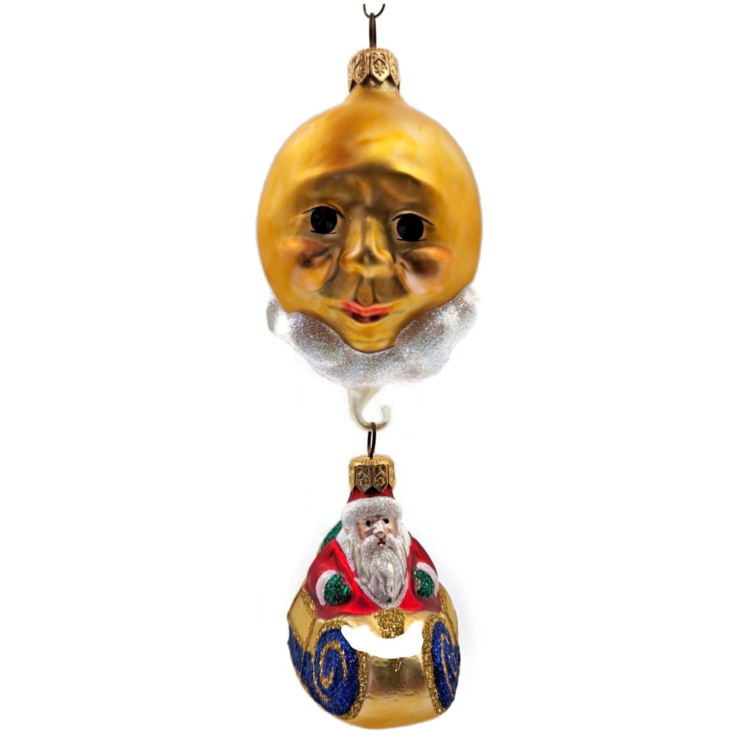 Patricia Breen Night Flight Santa Gold Sleigh Gold Moon Christmas Ornament
