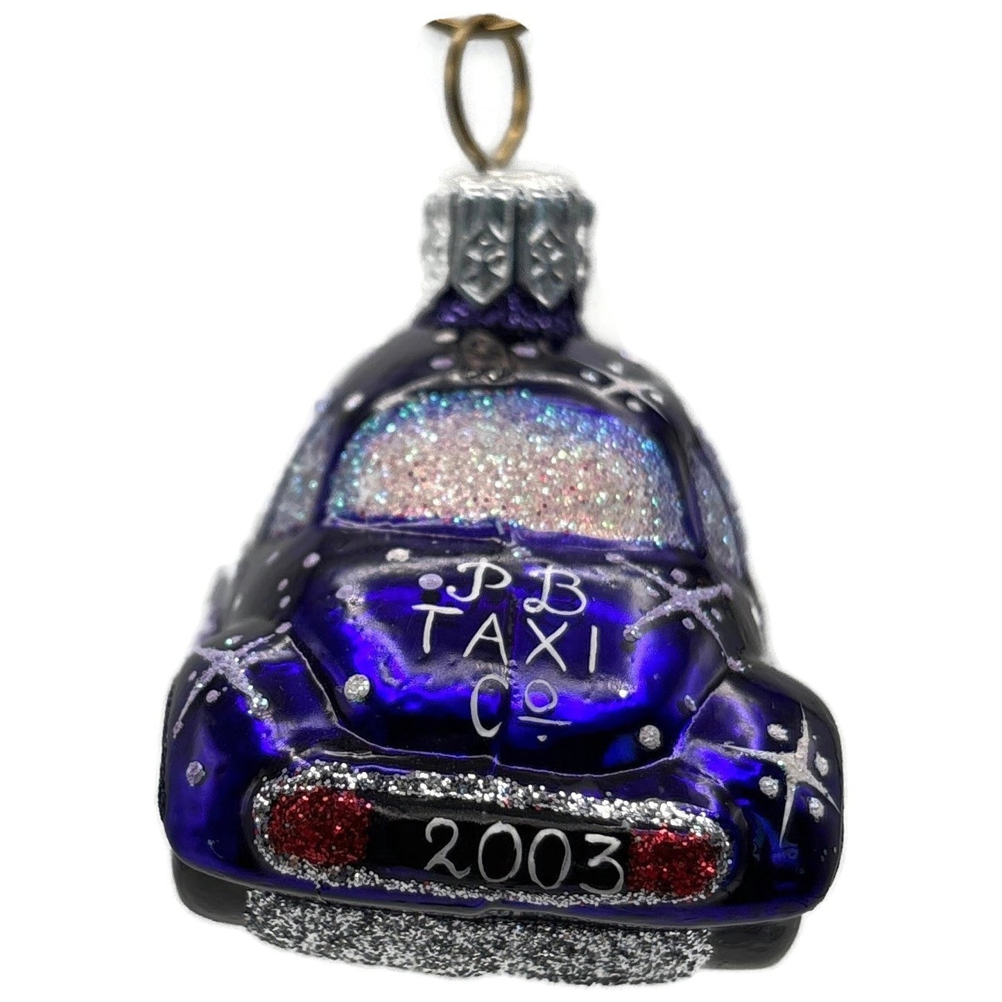 Patricia Breen Miniature Taxi Purple Snowflakes Christmas Ornament Signed CATZ