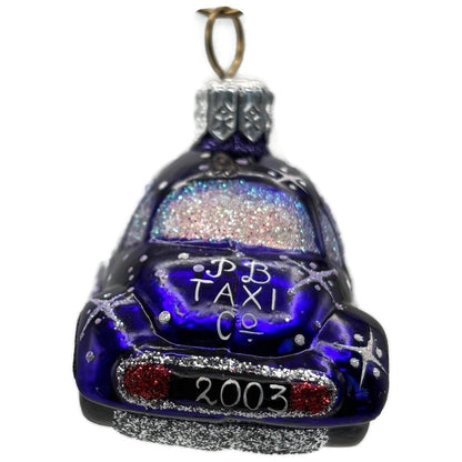 Patricia Breen Miniature Taxi Purple Snowflakes Christmas Ornament Signed CATZ