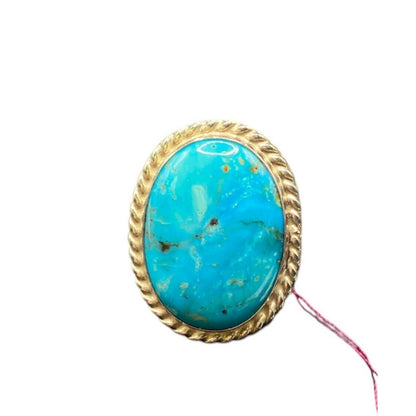 925 Sterling Silver Turquoise Gemstone Oval Cabochon Boho Cocktail Ring Size 8