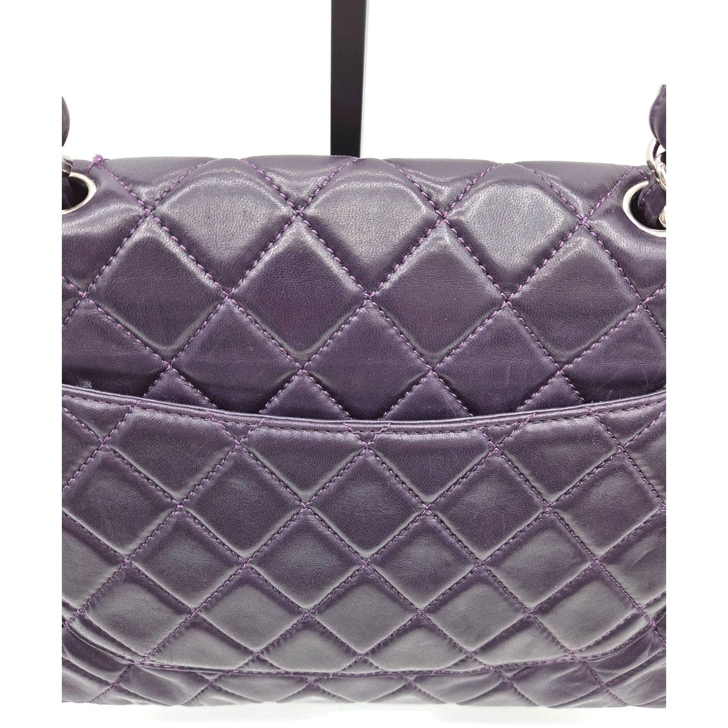 Chanel Classic Single Flap Medium Purple Lambskin Silver Chain Quilted Handbag