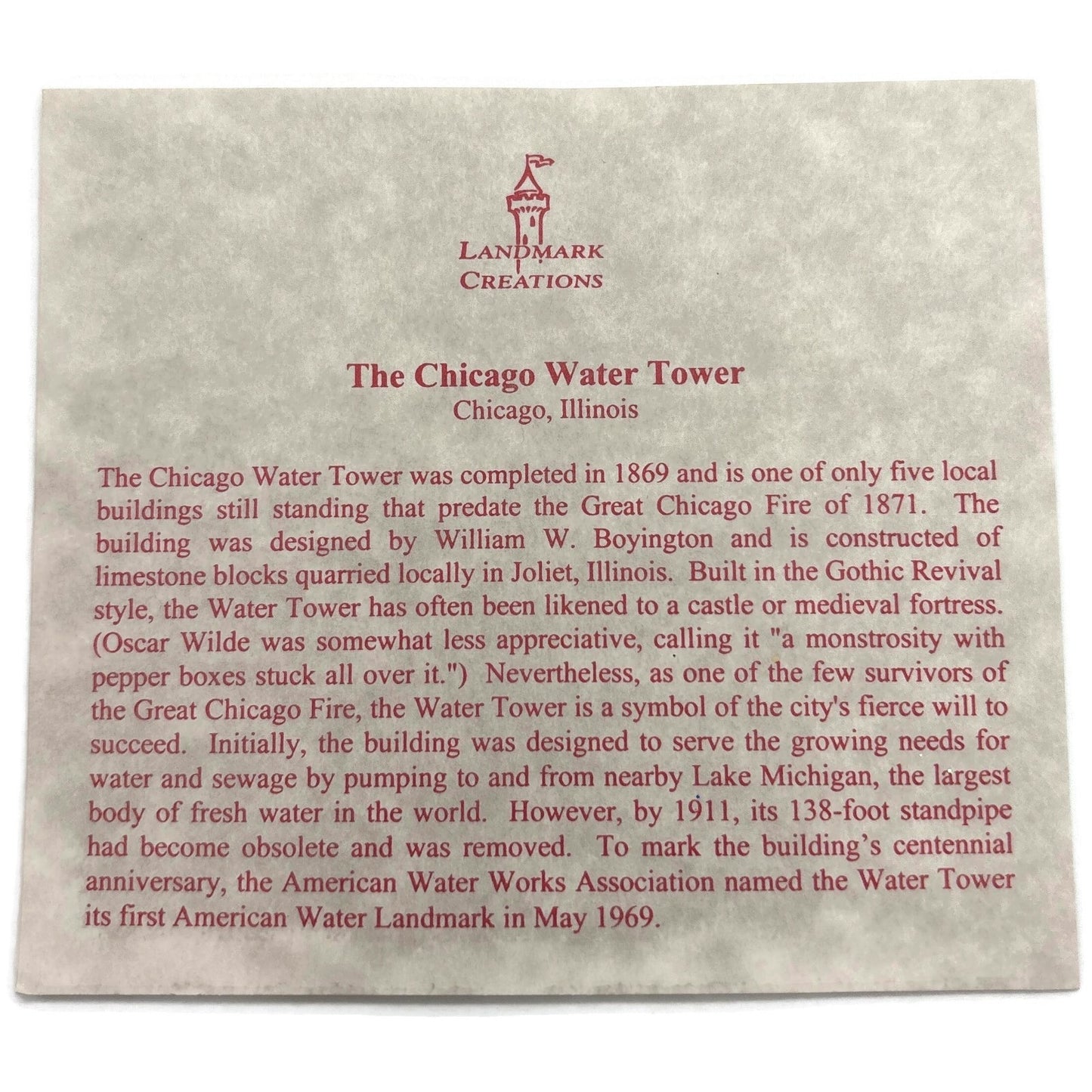 Landmark Creations The Chicago Water Tower Gold European Glass Holiday Ornament