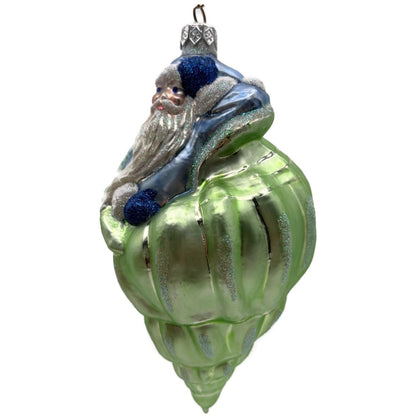Patricia Breen Coastal Santa Green Seashell Summer Aquatic Christmas Ornament