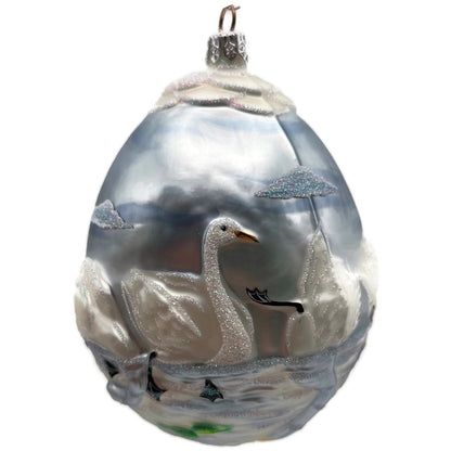 Patricia Breen Seven Swimming Swans Blue White Birds Christmas Tree Ornament