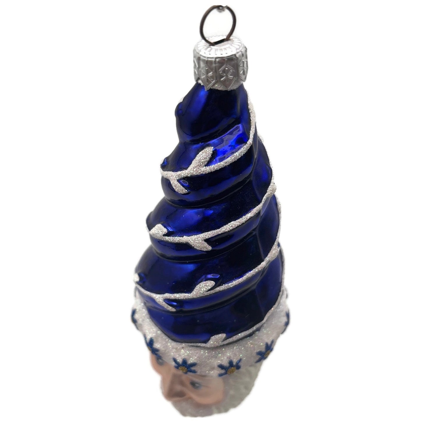 Patricia Breen Goslar Santa Head Cobalt Blue Flowers Christmas Tree Ornament