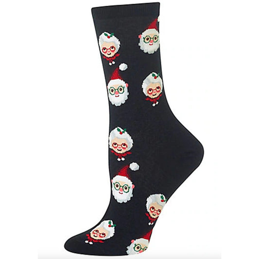 Hot Sox Women Black Christmas Socks Mrs Claus Santa Claus Stocking Stuffers
