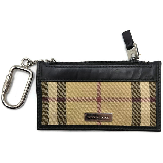Burberry London Nova Check Card Holder Key Ring Coin Purse Beige Leather