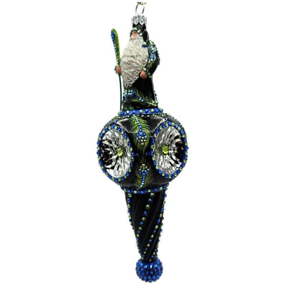 Patricia Breen Willhite Santa Peacock Jeweled Reflector Christmas Ornament 3242