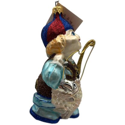 Larry Fraga Got One Boy Fishing Blue Red Cap Glitter Christmas Tree Ornament