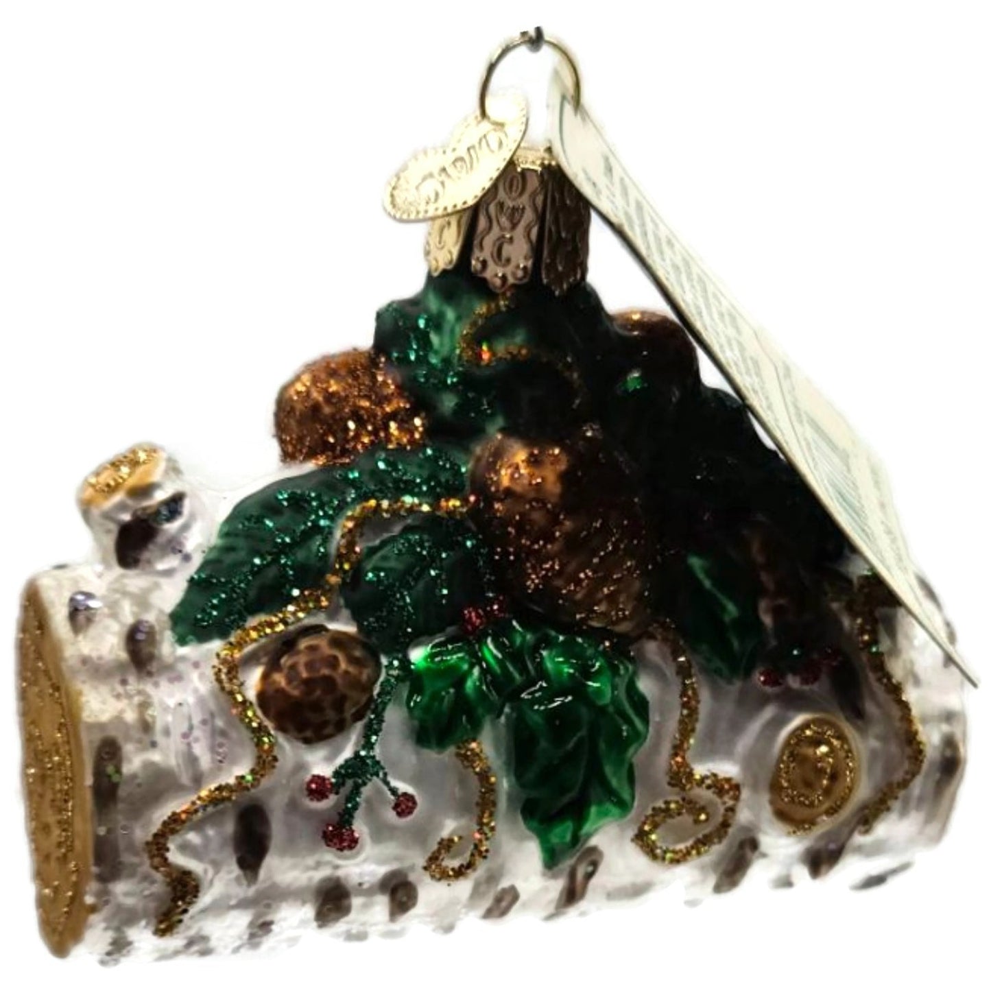 Old World Christmas Yule Log Ornament Pine Cones Fire Pit OWC Glass Tree Decor