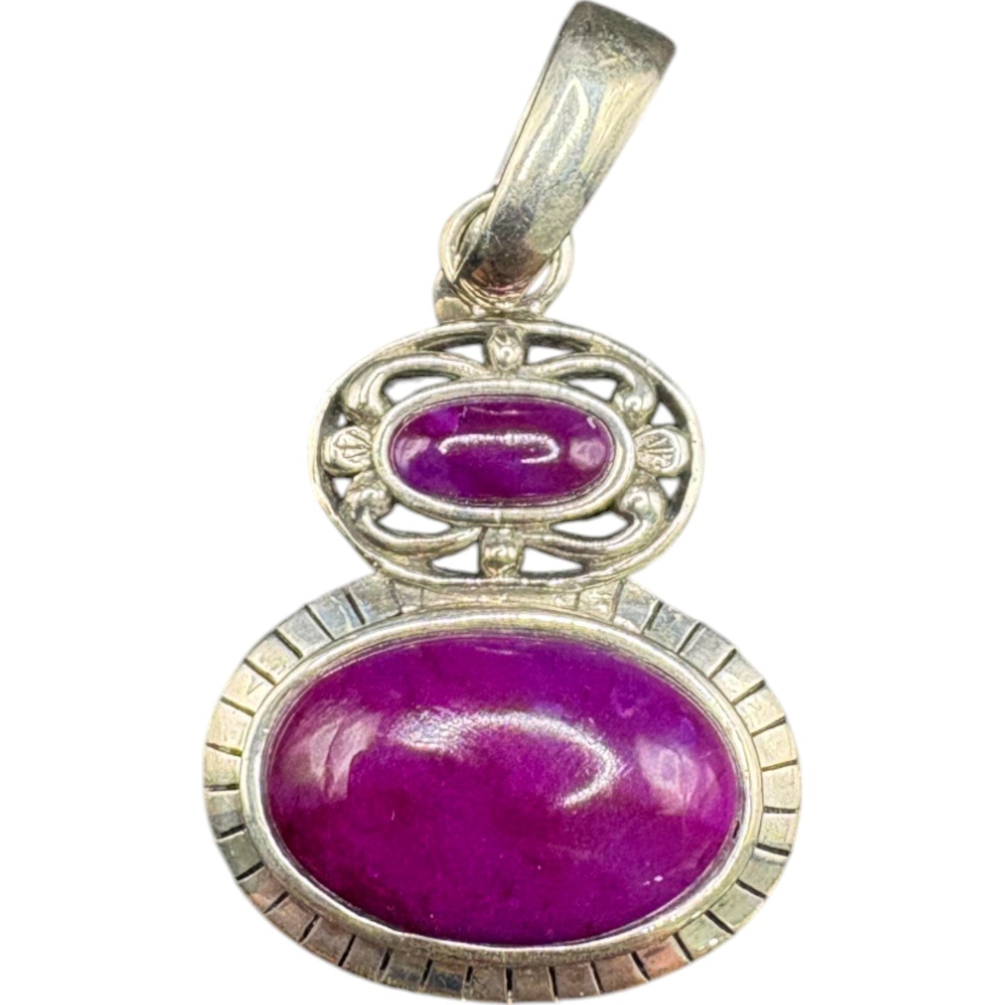 Purple Ruby Oval Cabochon Gemstone Pendant 925 Sterling Silver NK Signed