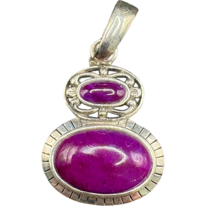 Purple Ruby Oval Cabochon Gemstone Pendant 925 Sterling Silver NK Signed