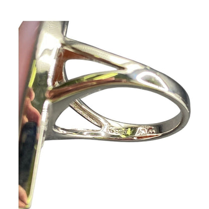 925 Sterling Silver Ring Agate Pink Orange Semi Precious Stone Marquise Size 9