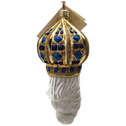 Patricia Breen Bijoux Noel Gold Blue Santa Claus Glass Christmas Ornament 2101